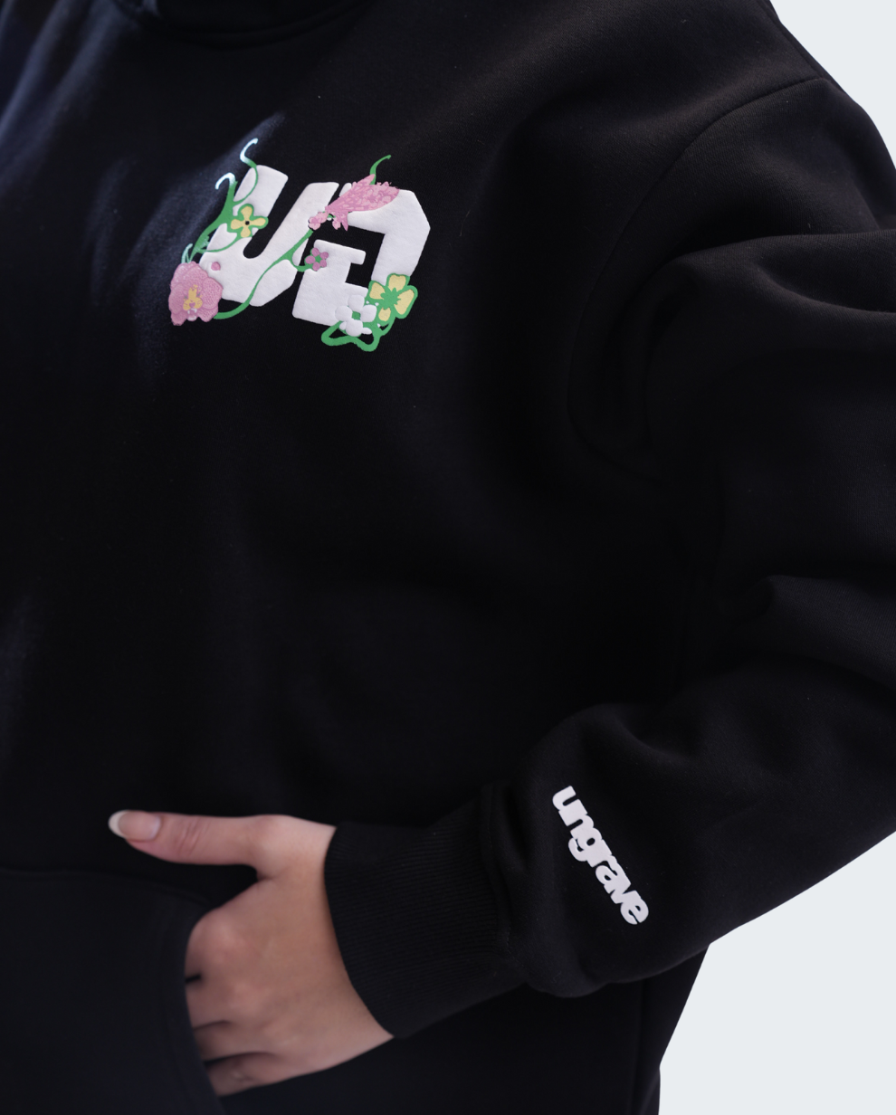Black Floral Crest Hoodie