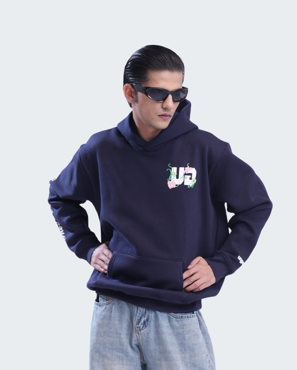 Navy Floral Crest Hoodie